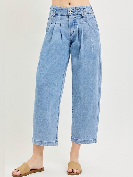 Risen Jeans Denim - 🩵 RISEN Slouchy Crop Barrel Pleated Jeans- medium wash